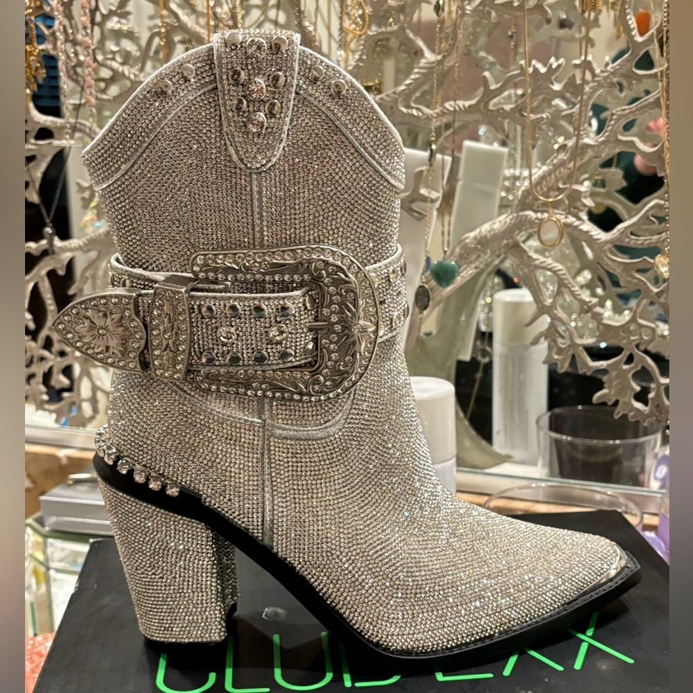 Dolls Kill Glittering Silver Rhinestone Boots